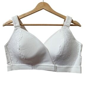 Veracomfort White Lace Front Closure Wireless Bra Plus Size 2XL NWT
